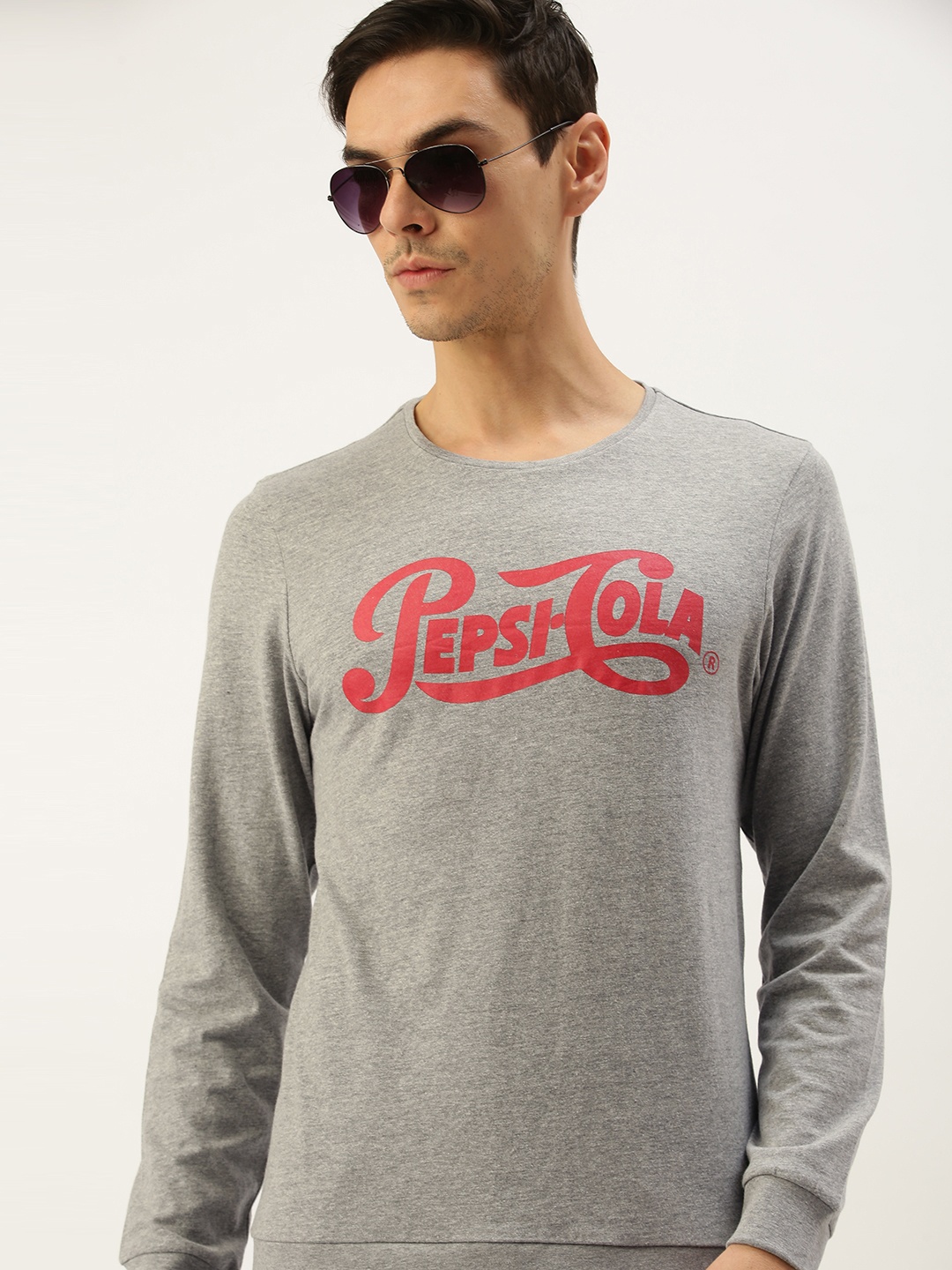 

Flying Machine X Pepsi Men Grey Long Sleeve Pure Cotton T-shirt