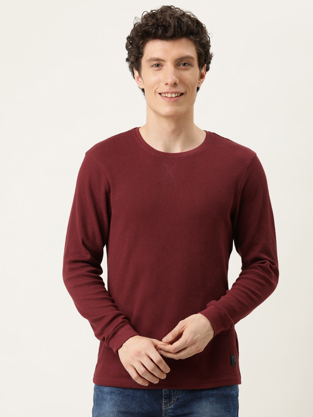 

Flying Machine Men Maroon Self Design T-shirt