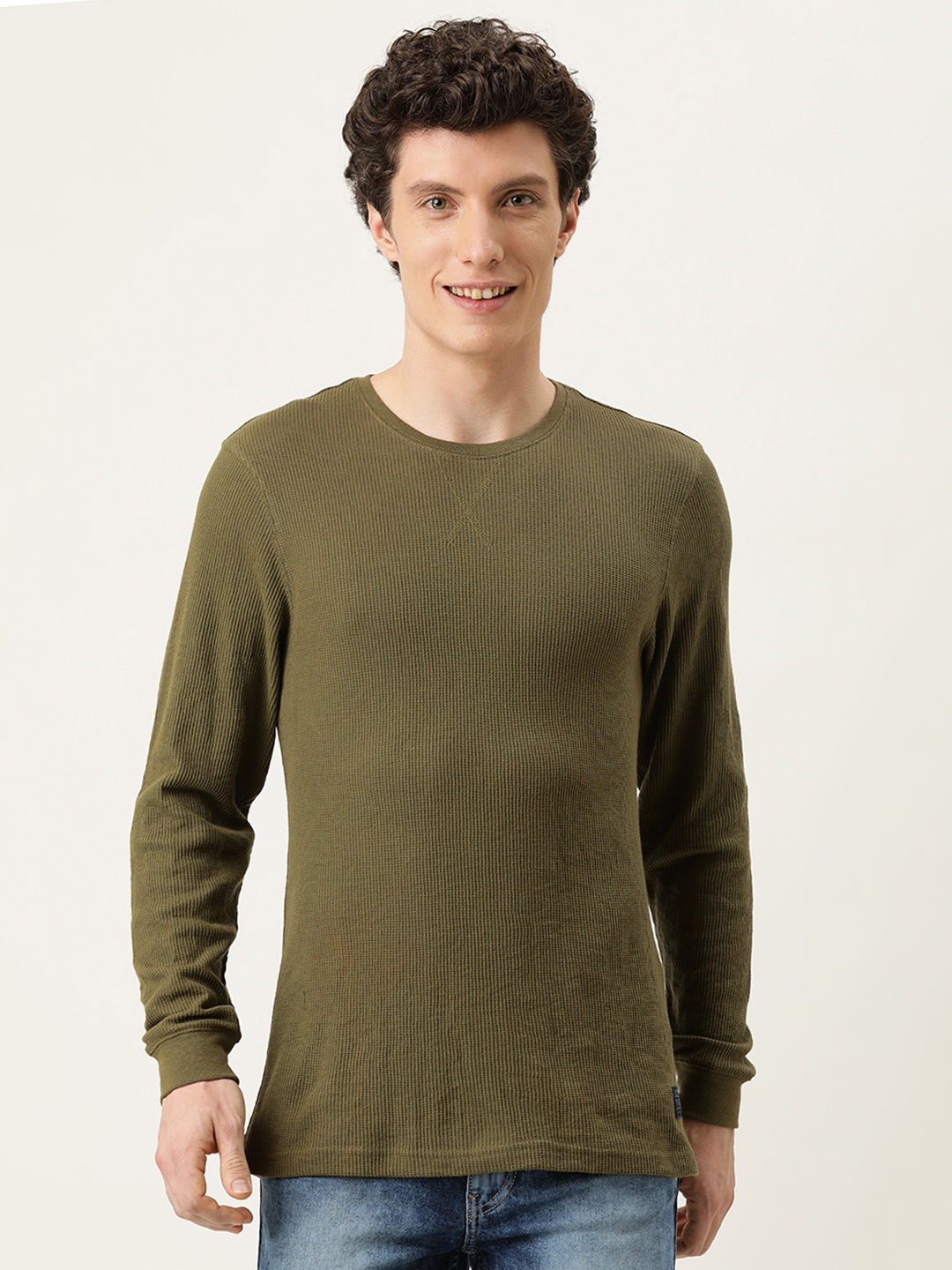 

Flying Machine Men Olive Green Self-Designed Regular Fit Casual T-shirt
