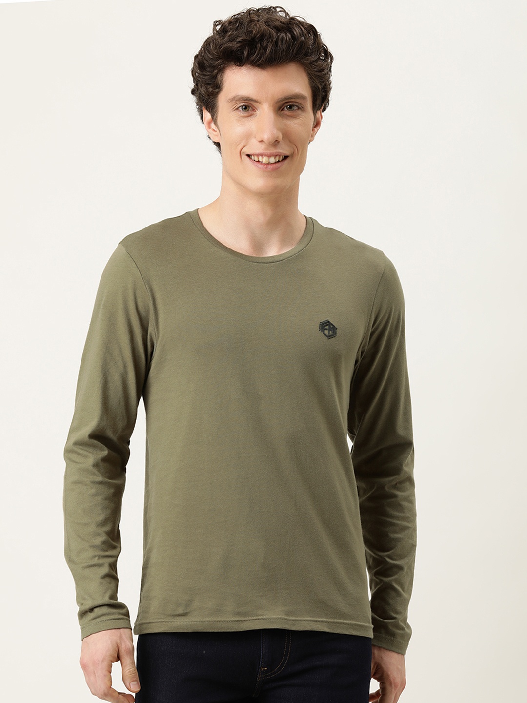 

Flying Machine Men Khaki Solid Regular Fit Pure Cotton Casual T-shirt
