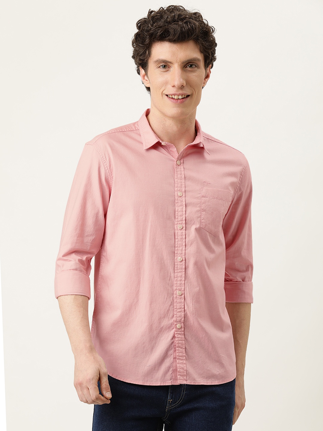 

Flying Machine Men Pink Slim Fit Opaque Pure Cotton Casual Shirt