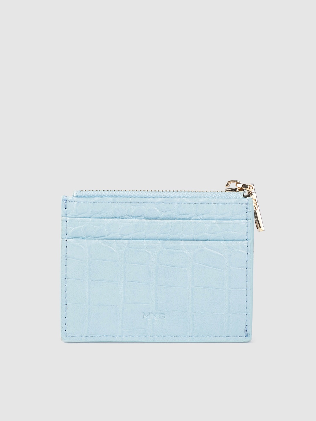 

MANGO Women Blue Croc Textured Card Holder