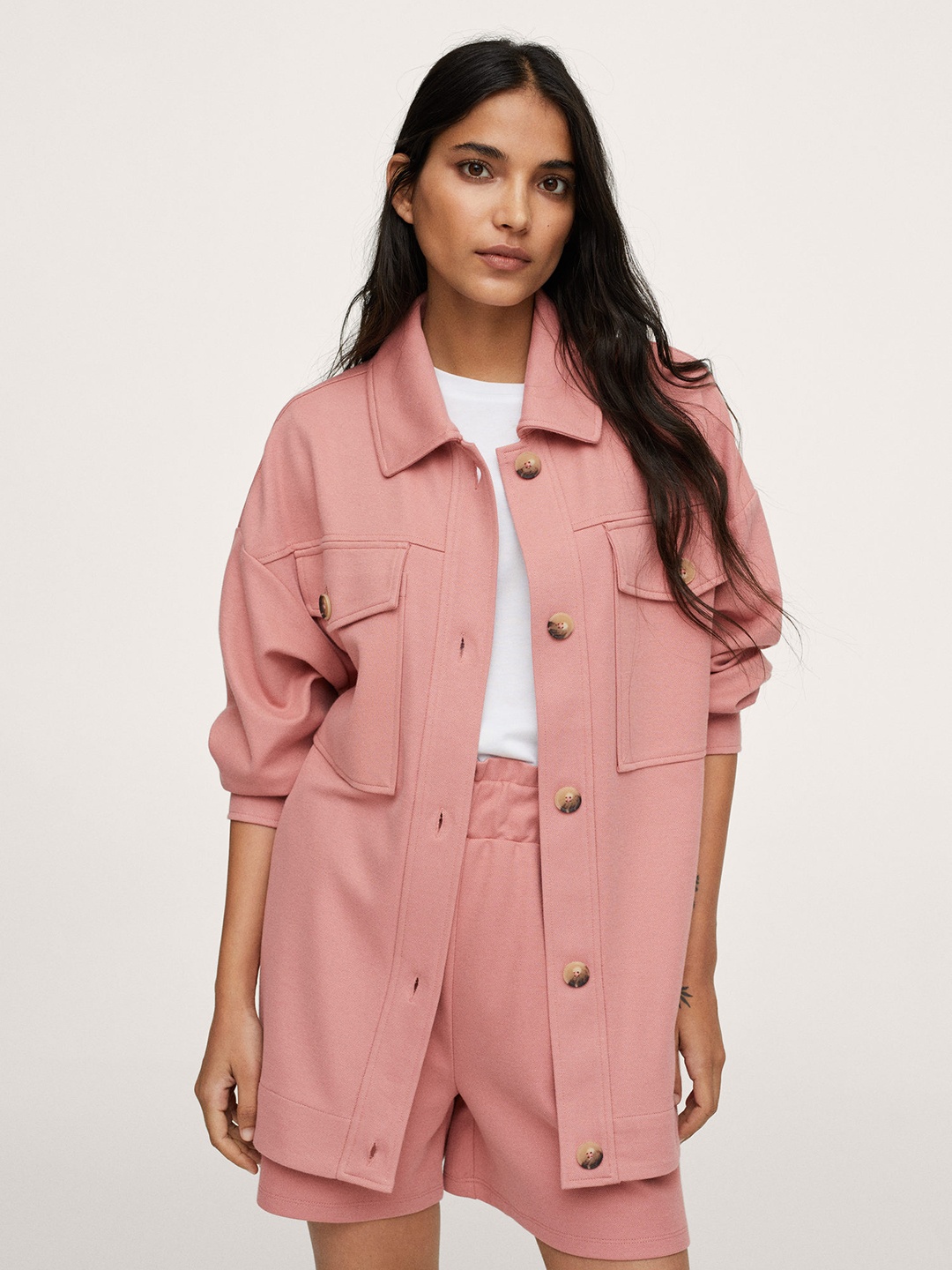 

MANGO Women Pink Solid Tailored Jacket
