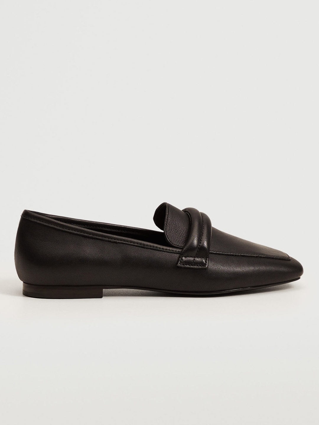 

MANGO Women Black Solid Leather Slip-Ons