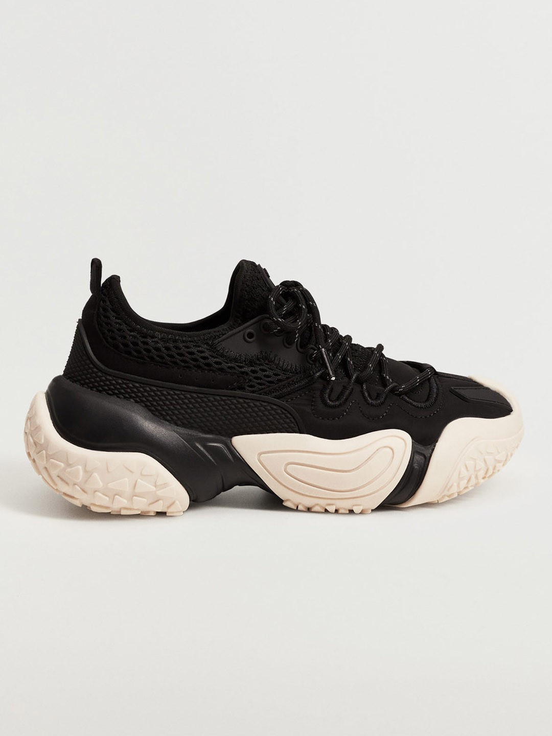 

MANGO Women Black & Off-White Woven Design Sneakers