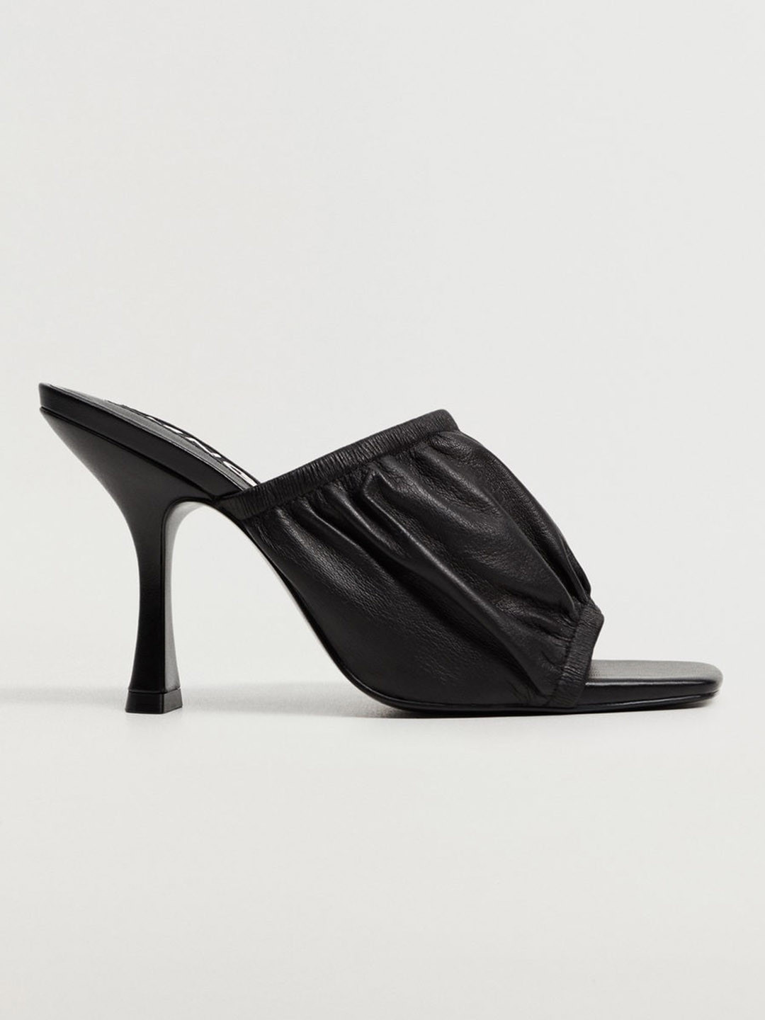 

MANGO Women Black Leather Ruched Mules