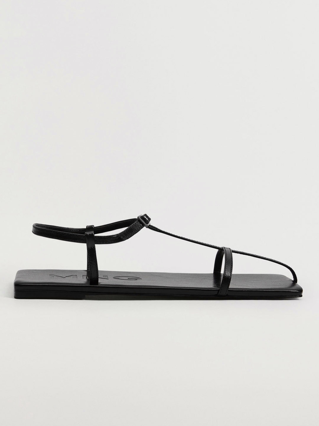 

MANGO Women Black Solid Leather T-Strap Flats