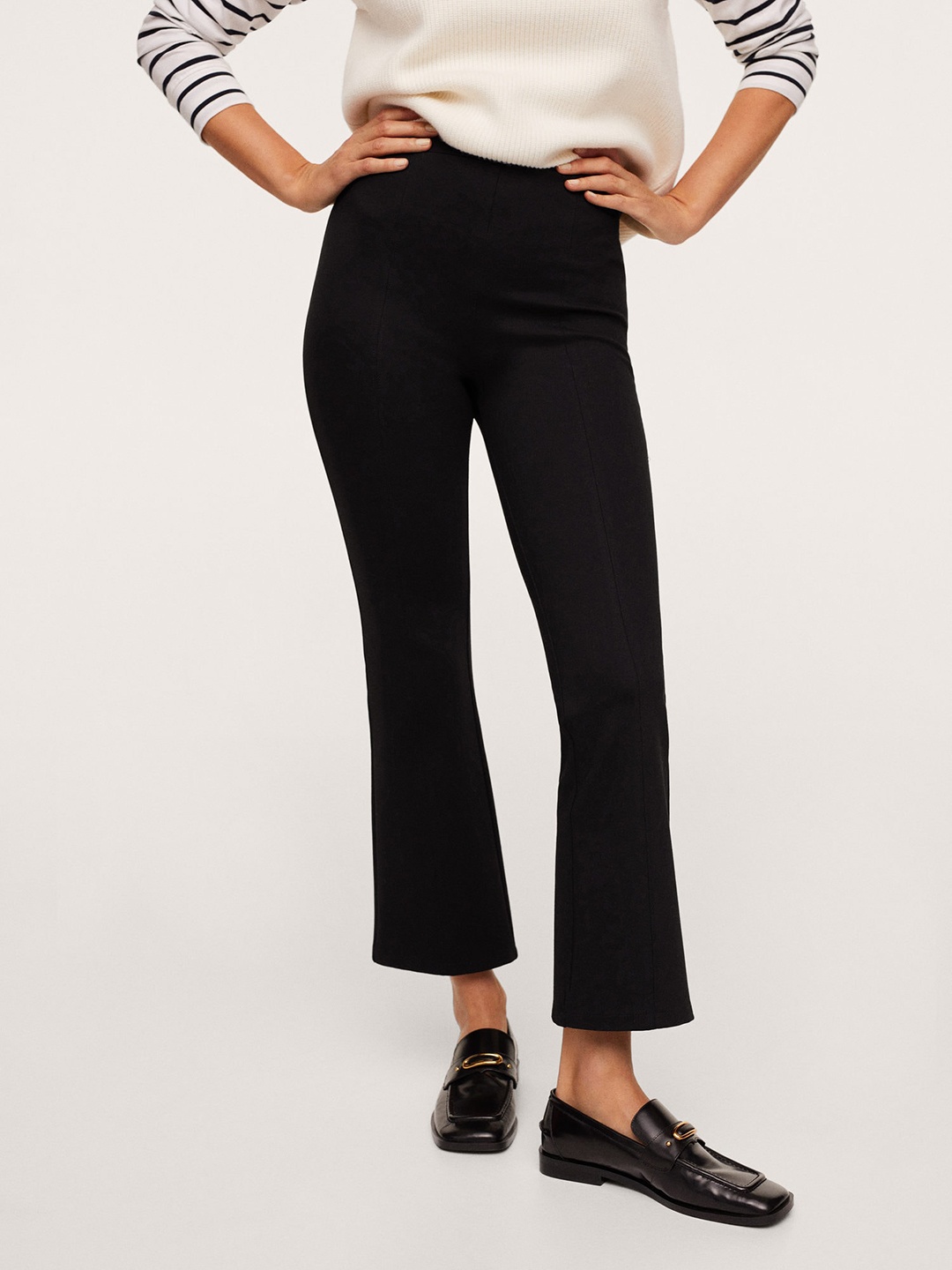 

MANGO Women Black Solid Flared Cropped Trousers