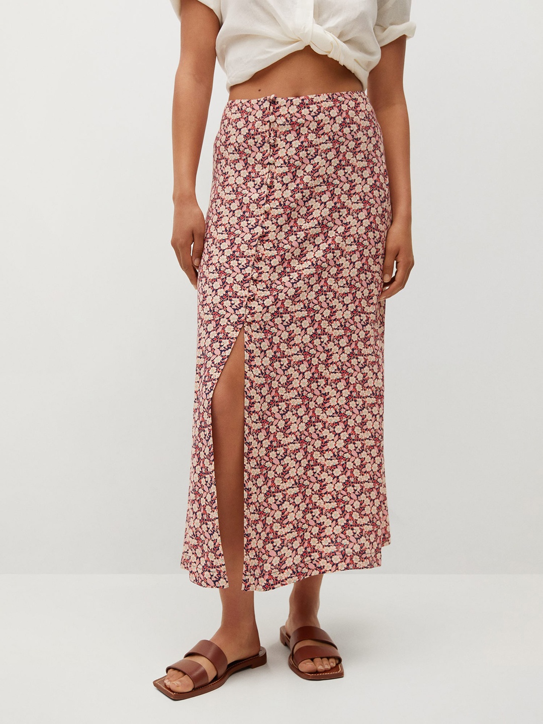 

MANGO Women Pink & Red Floral Print A-Line Skirt
