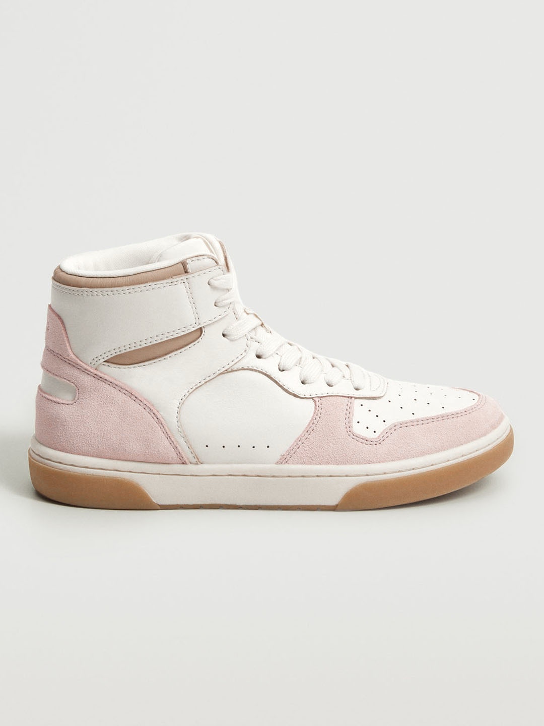 

MANGO Women Off White & Beige Perforated & Colourblocked Mid-Top Sneakers