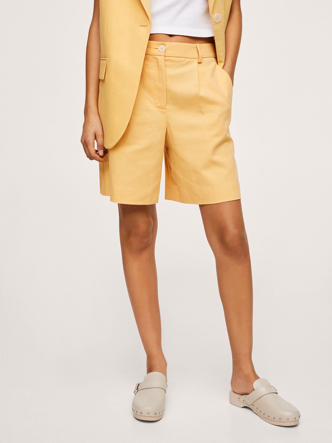 

MANGO Women Beige Regular Shorts