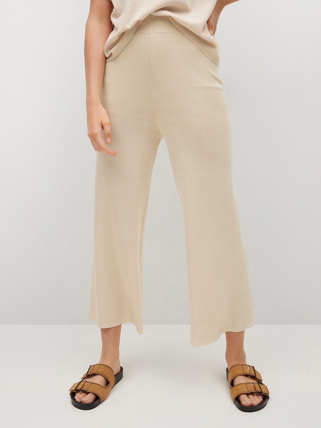 

MANGO Women Beige High-Rise Culottes Trousers
