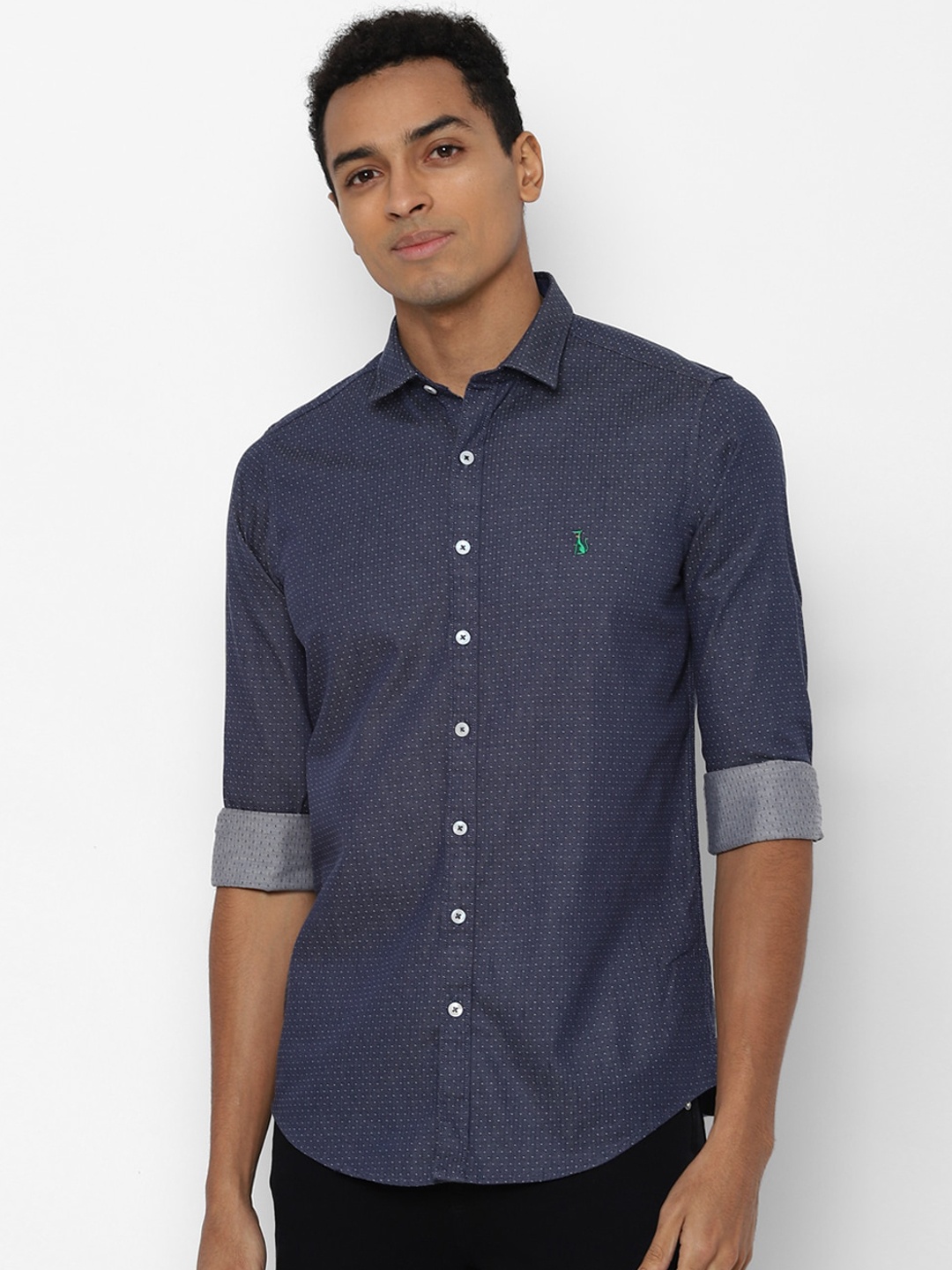 

SIMON CARTER LONDON Men Navy Blue Slim Fit Opaque Printed Pure Cotton Casual Shirt