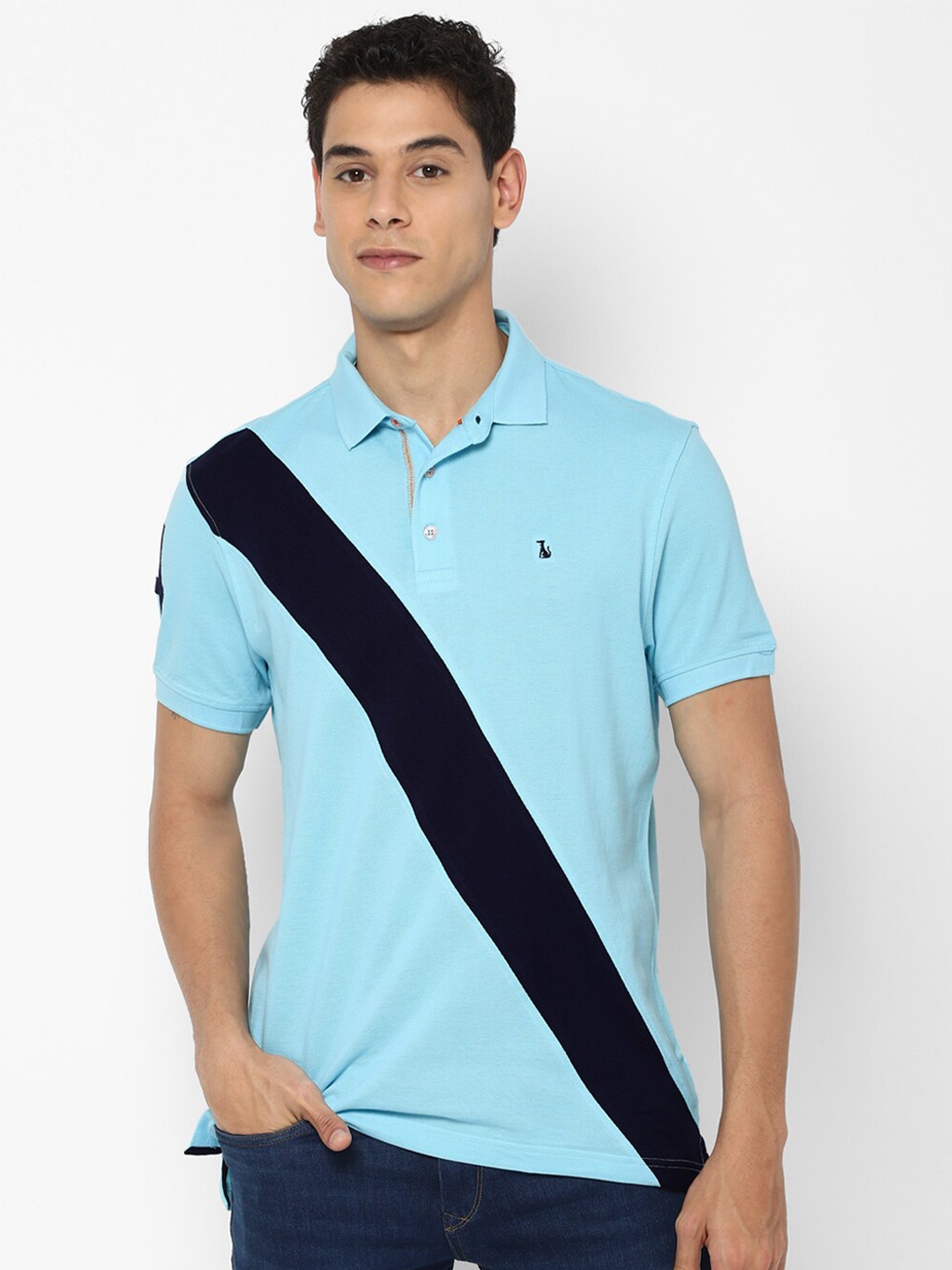 

SIMON CARTER LONDON Men Blue Polo Collar Slim Fit Pure Cotton T-shirt