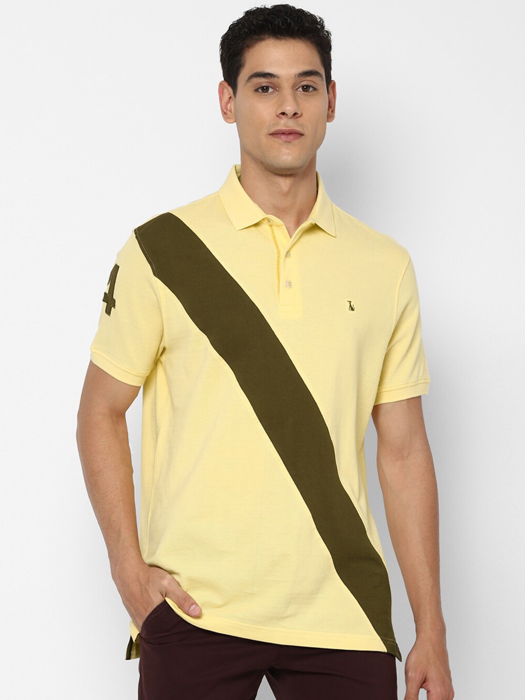 

SIMON CARTER LONDON Men Yellow Polo Collar Slim Fit Pure Cotton T-shirt