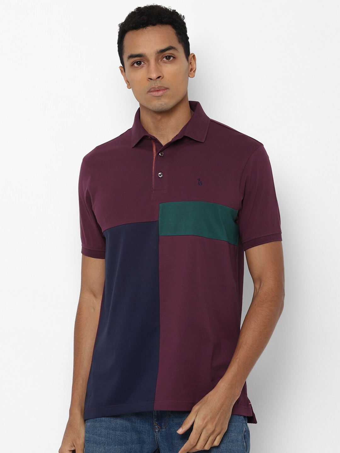 

SIMON CARTER LONDON Men Maroon Colourblocked Polo Collar Pockets Slim Fit T-shirt