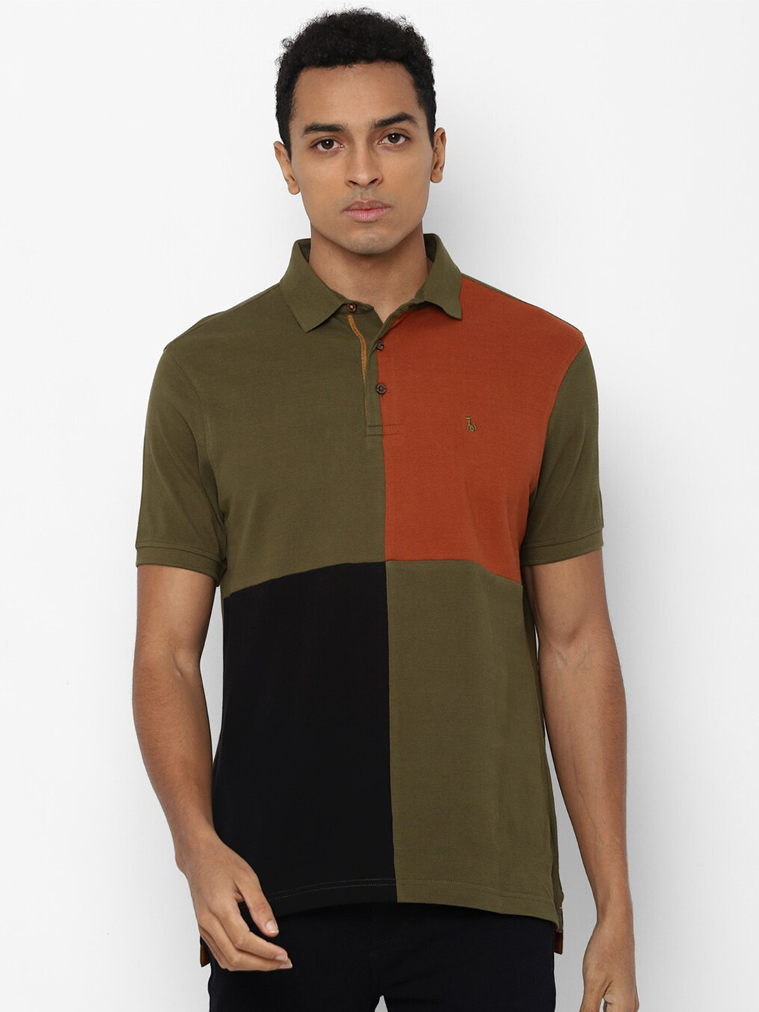 

SIMON CARTER LONDON Men Olive Green Black Colourblocked Slim Fit Pure Cotton T-shirt