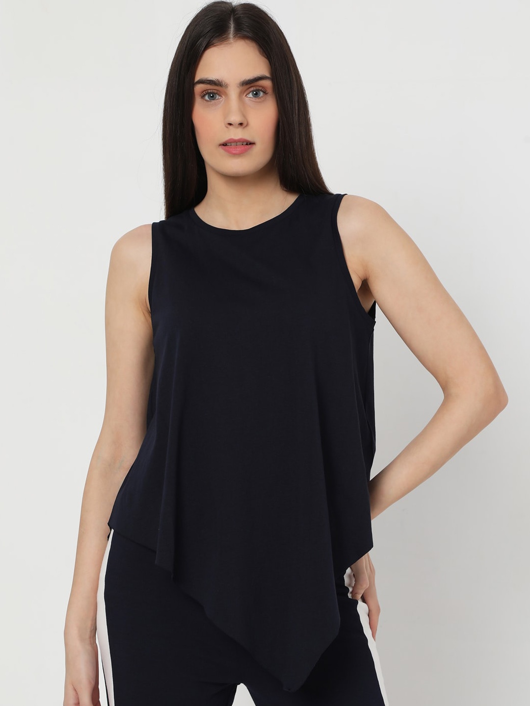 

Vero Moda Women Navy Blue Pure Cotton Sleeveless Lounge T-shirt