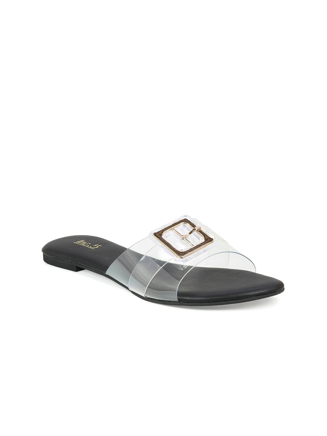 

Inc 5 Women Black & Transparent Open Toe Flats with Buckles