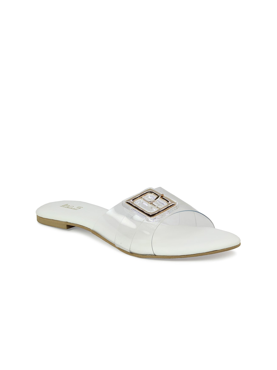 

Inc 5 Women White Open Toe Flats with Buckles