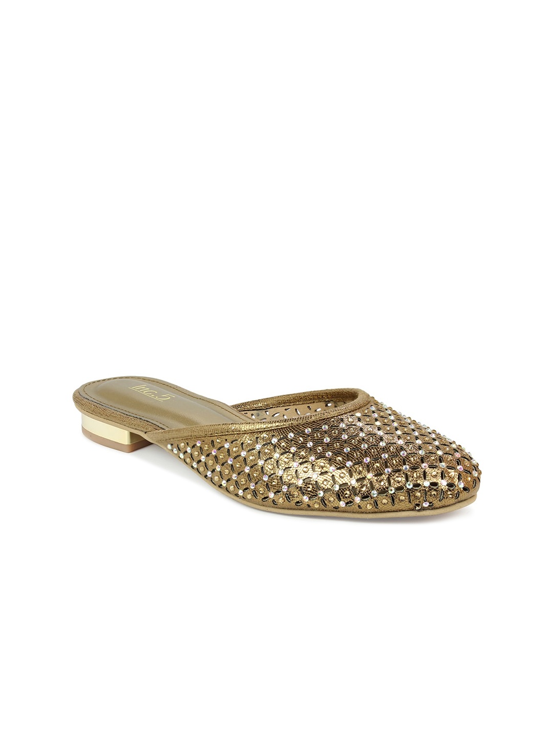

Inc 5 Gold-Toned Embellished Block Mules