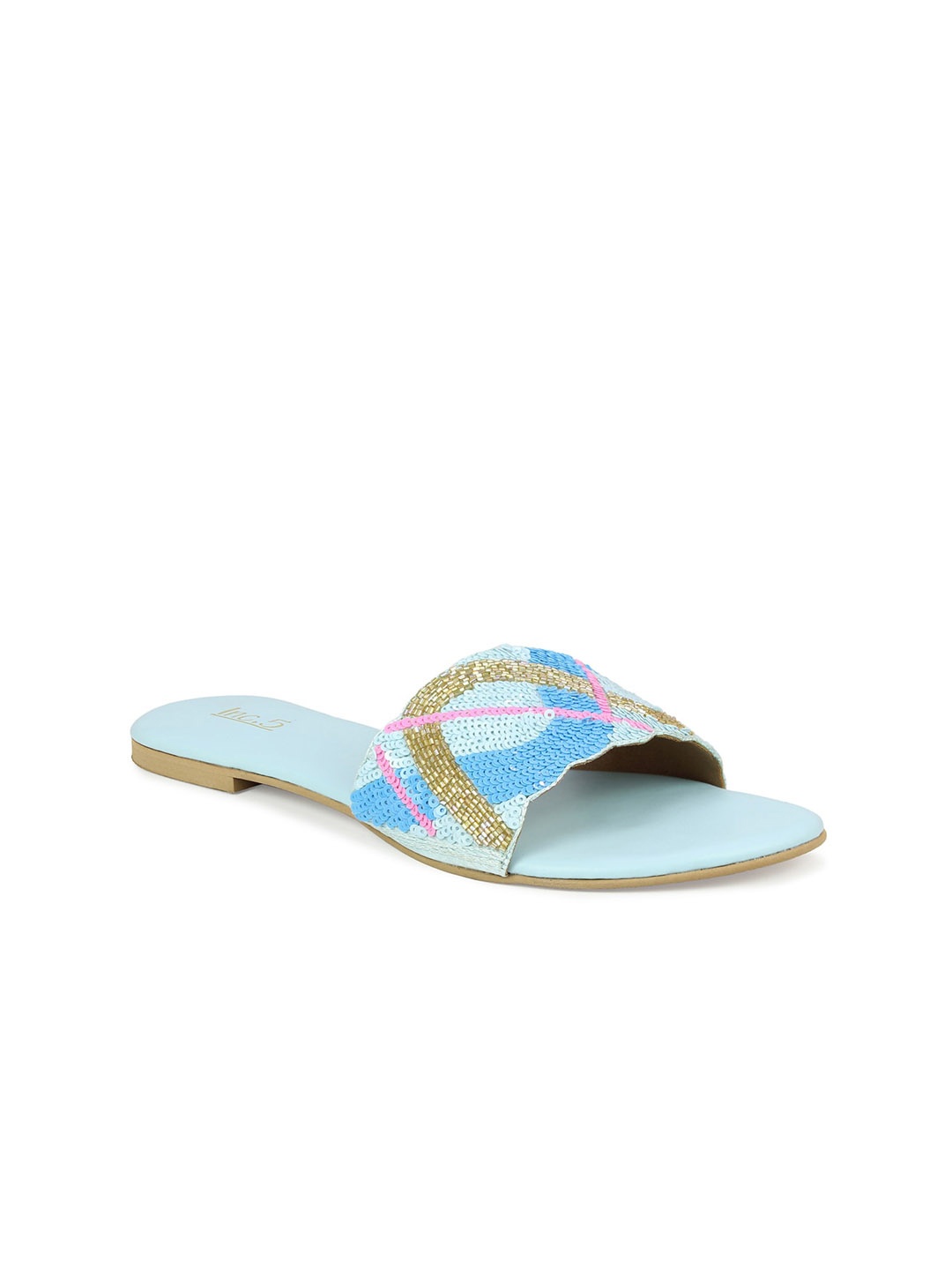 

Inc 5 Women Blue & Gold-Toned Embellished Open Toe Flats