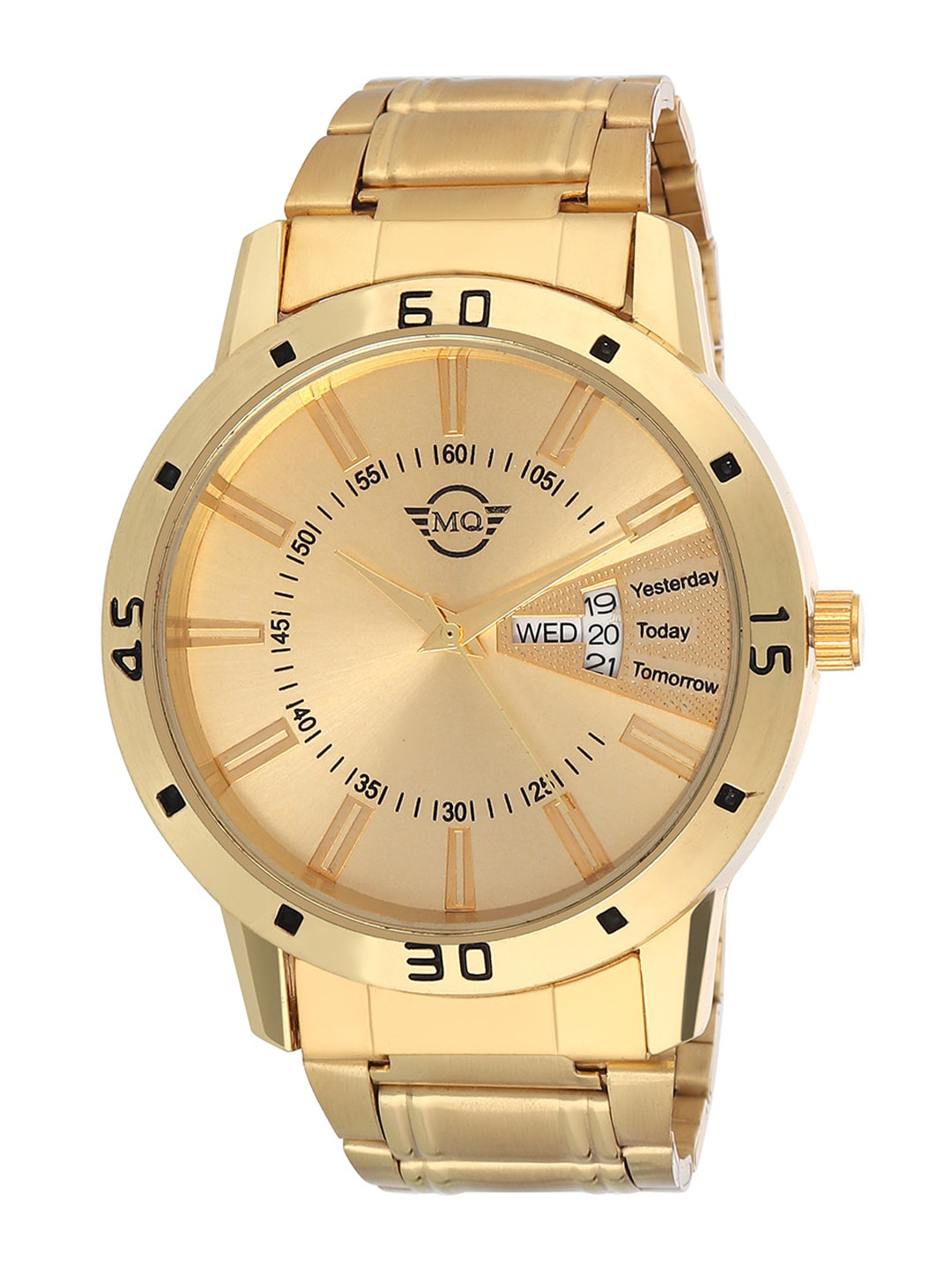 

MUTAQINOTI Men Gold-Toned Embellished Dial & Gold Toned Stainless Steel Bracelet Style Straps Analogue Watch