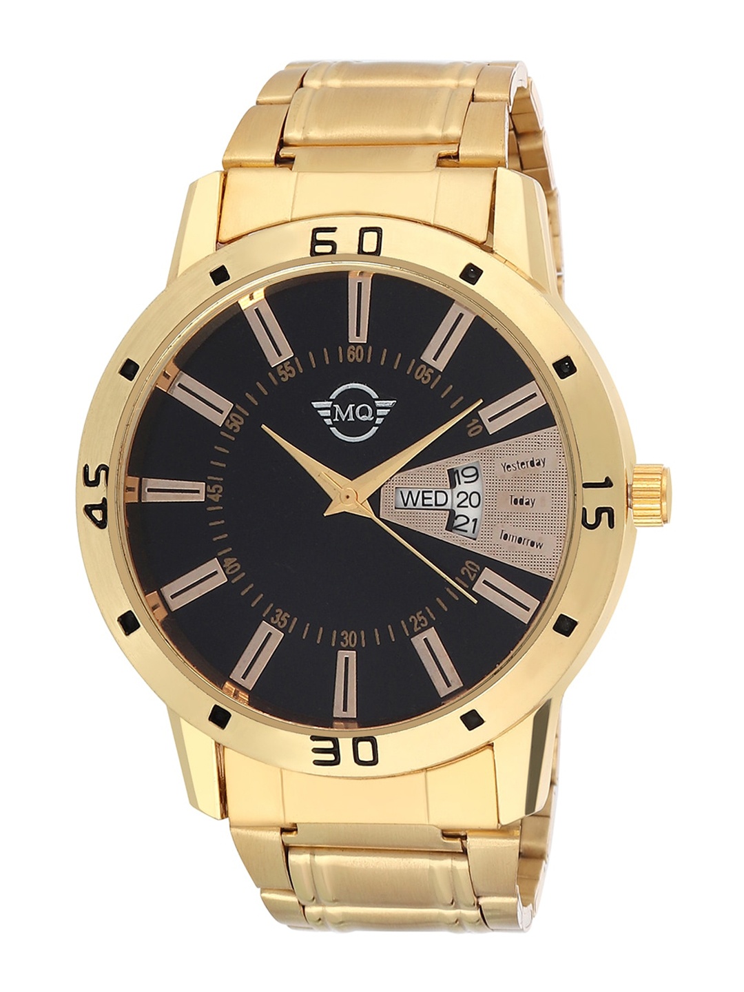 

MUTAQINOTI Men Black Printed Dial & Gold Toned Stainless Steel Bracelet Style Straps Analogue Automatic Watch