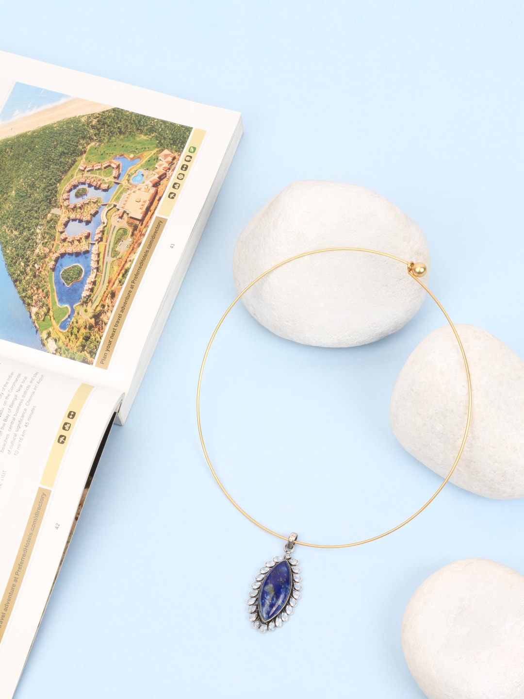 

SANGEETA BOOCHRA Silver-Toned Lapis Lazuli Studded Handcrafted Silver Pendant With Chain