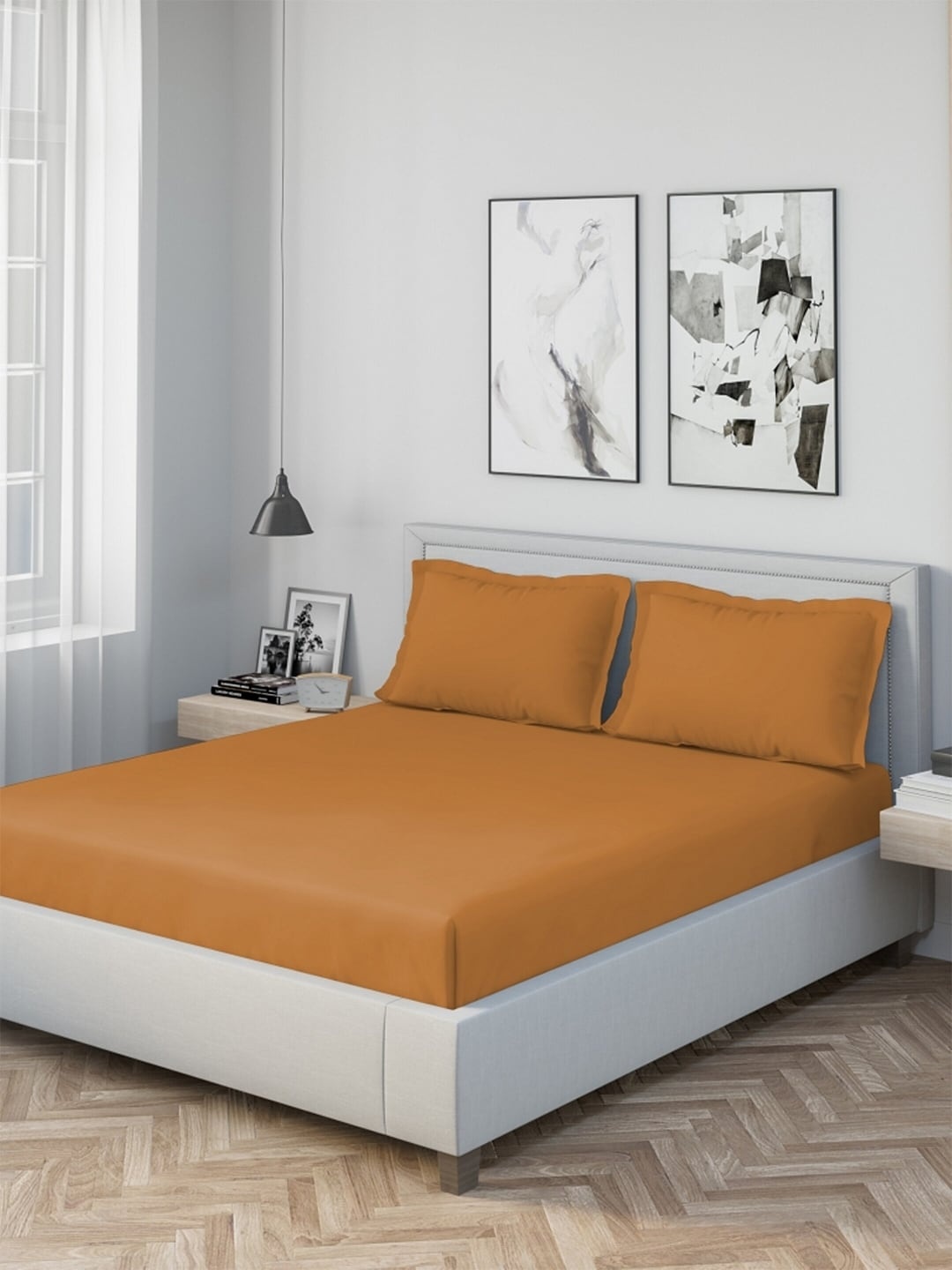 

DDecor Mustard Orange 180 TC Cotton Queen Bedsheet with 2 Pillow Covers