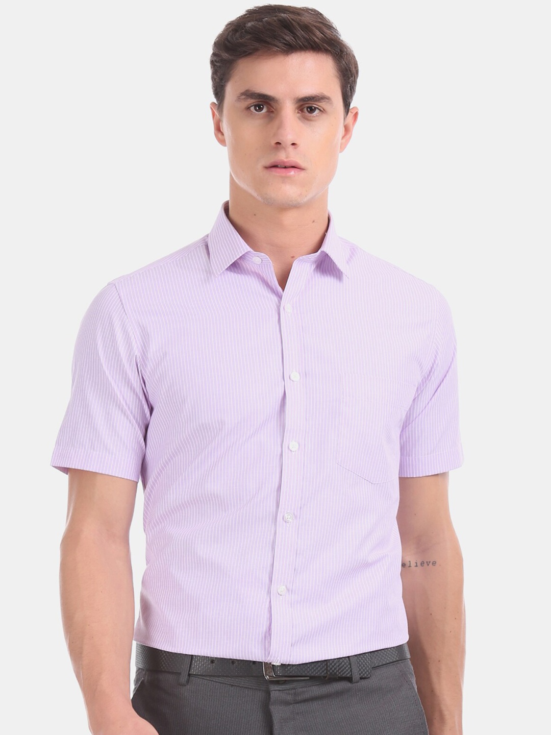 

Excalibur Men Purple Striped Formal Shirt
