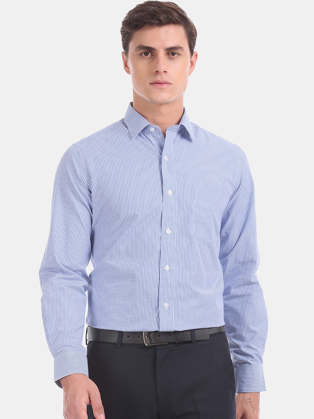 

Excalibur Men Blue Micro Checked Formal Shirt