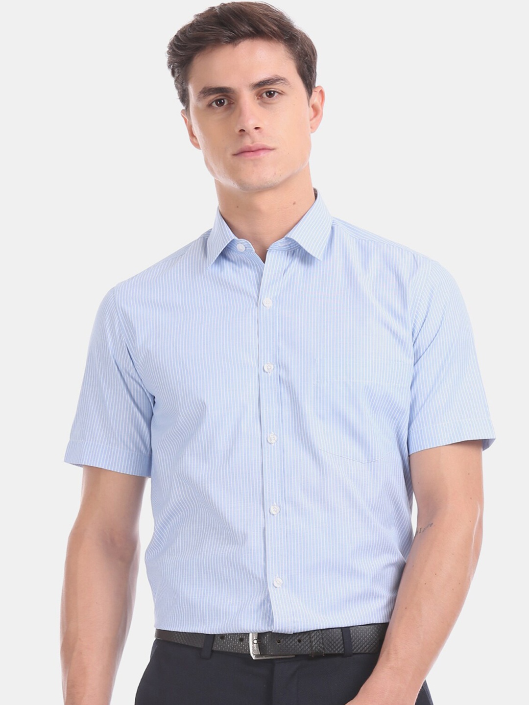 

Excalibur Men Blue Opaque Pure Cotton Formal Shirt