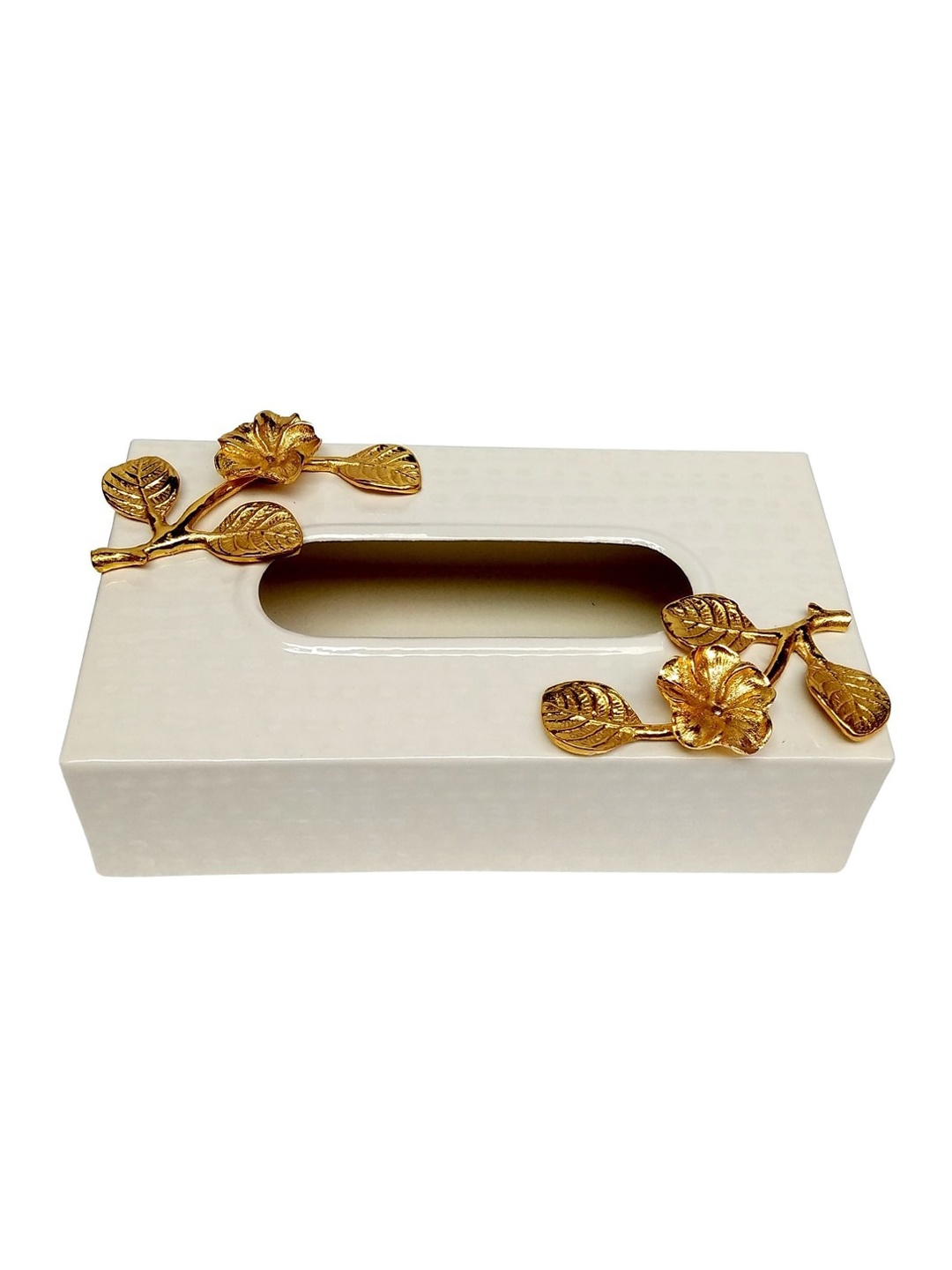 

WENS White & Golden Embellished Tissue Holder