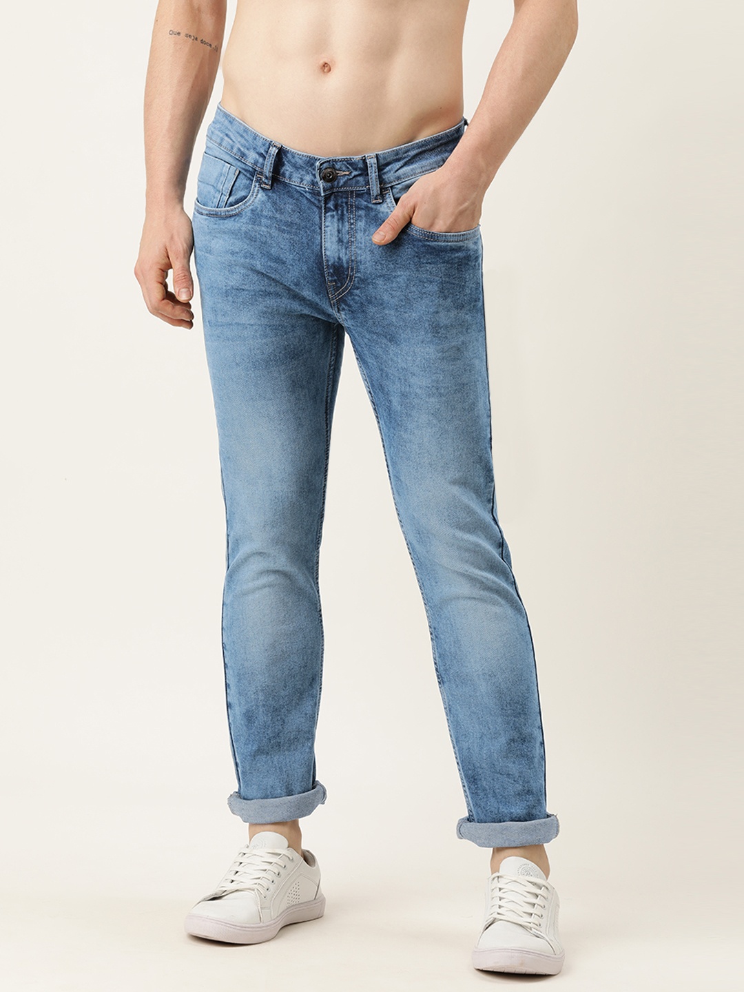 

Flying Machine Men Blue Micheal Slim Tapered Fit Low-Rise Light Fade Stretchable Jeans