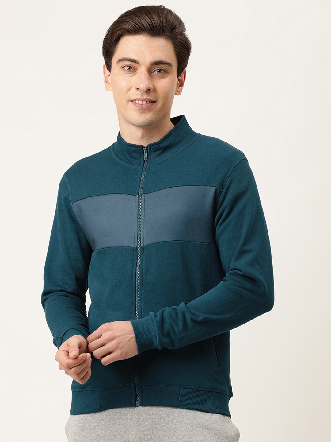 

Flying Machine Men Teal Blue Front-Open Sweatshirt