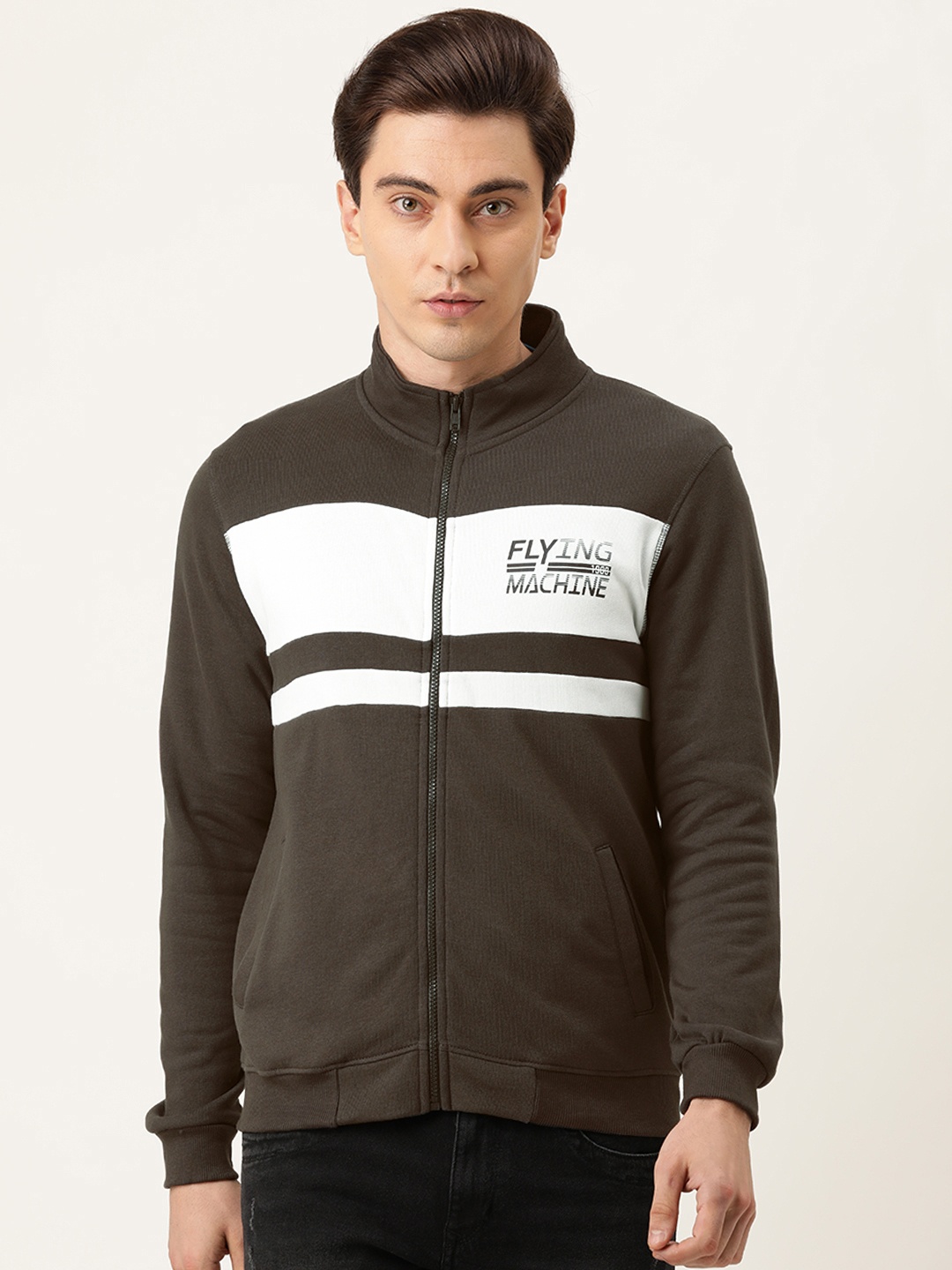 

Flying Machine Men Black & White Colourblocked Sweatshirt