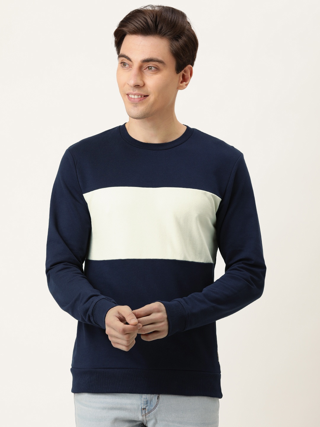

Flying Machine Men Navy Blue Colourblocked Sweatshirt