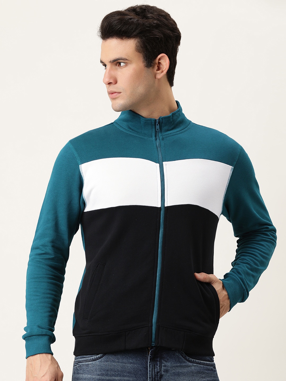 

Flying Machine Men Blue Colourblocked Sweatshirt