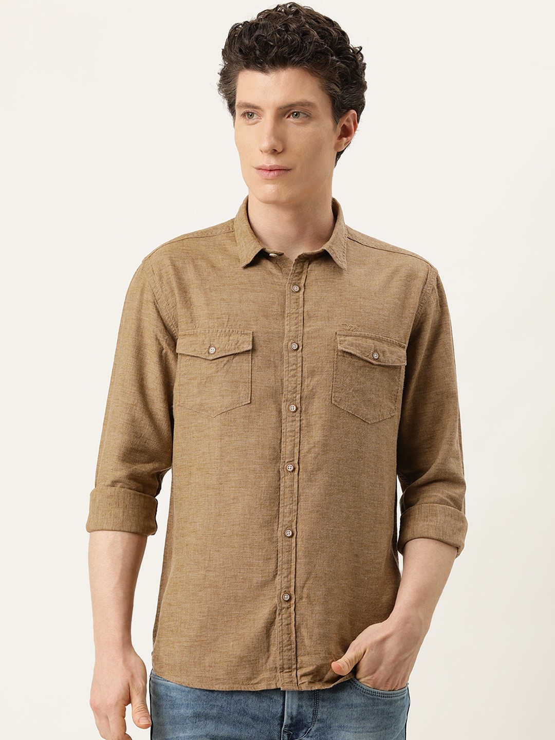 

Flying Machine Men Brown Slim Fit Solid Pure Cotton Opaque Casual Shirt