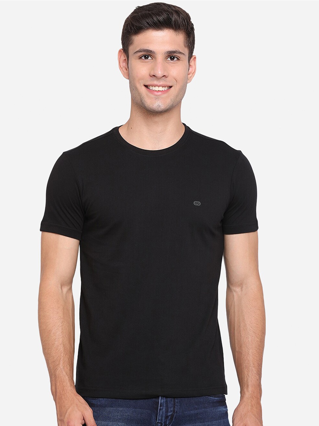 

JADE BLUE Men Black Slim Fit Pure Cotton T-shirt
