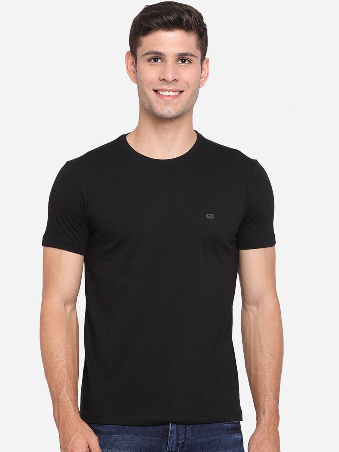 

JADE BLUE Men Black Slim Fit Pure Cotton T-shirt