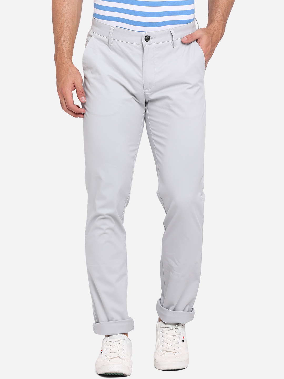 

JADE BLUE Men Grey Slim Fit Trousers