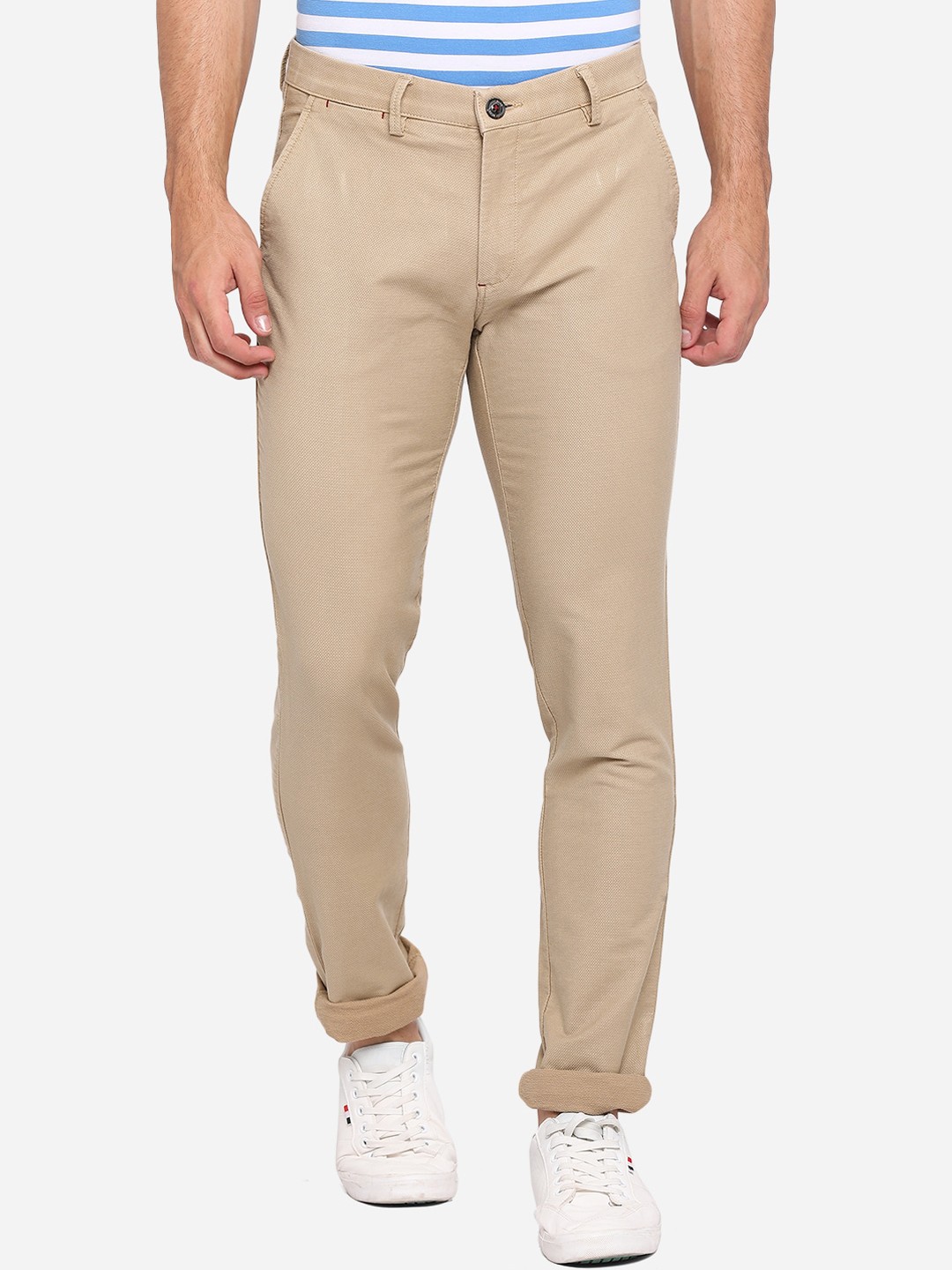 

JADE BLUE Men Khaki Slim Fit Pure Cotton Trousers