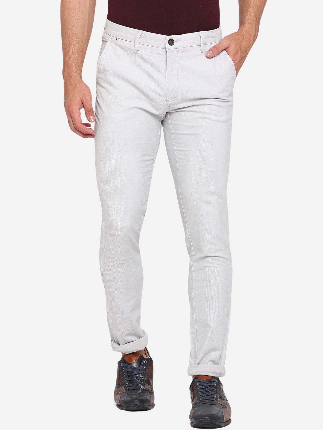 

JADE BLUE Men Grey Slim Fit Pure Cotton Chinos
