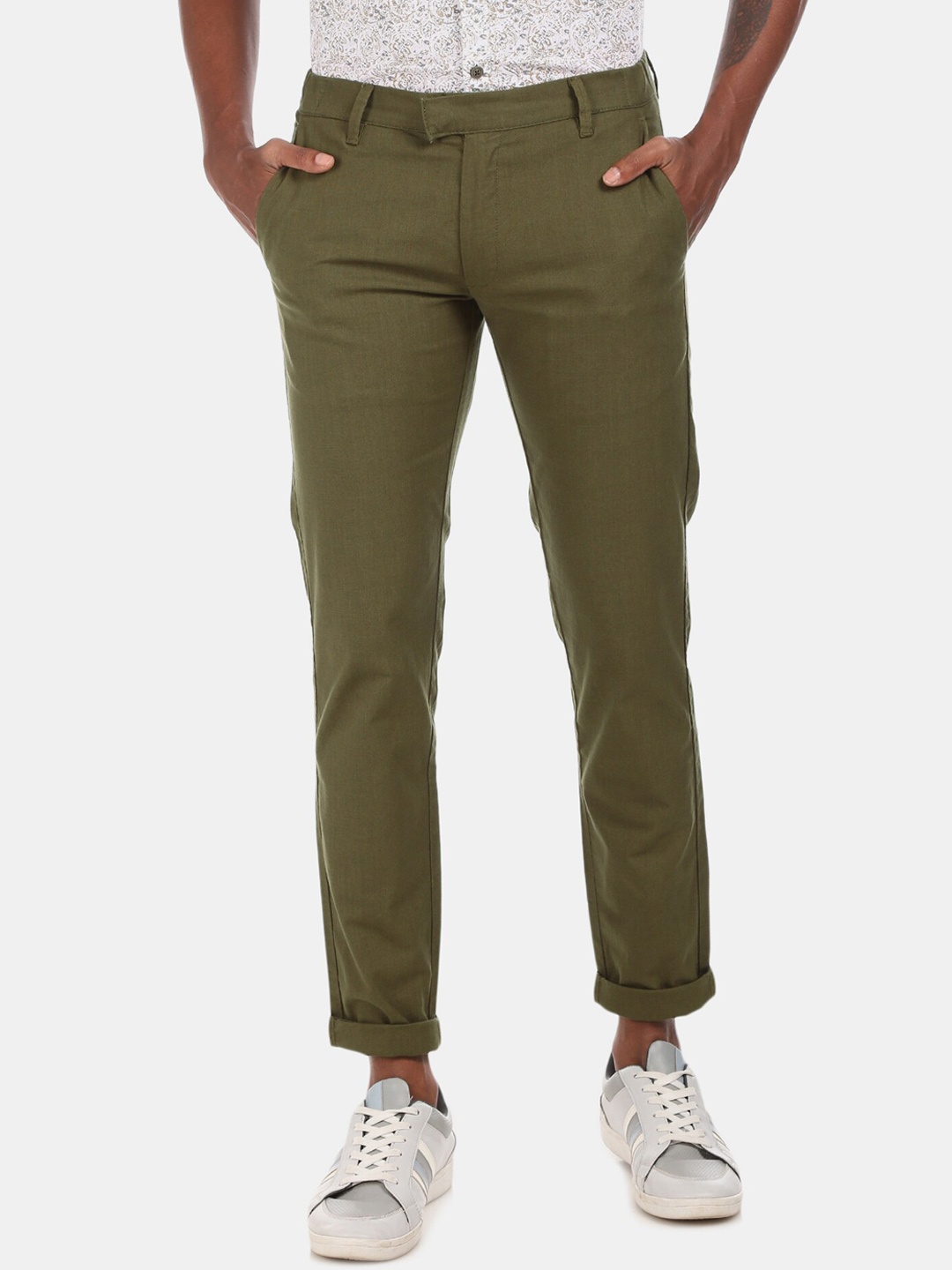

Ruggers Men Olive Green Slim Fit Trousers