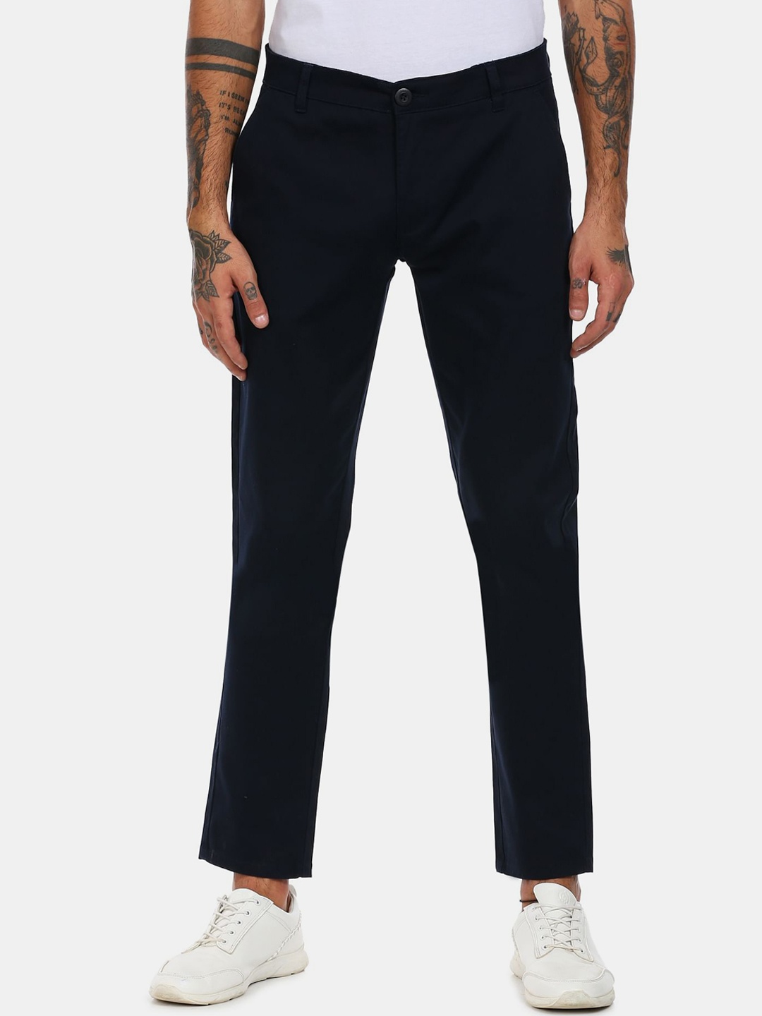 

Ruggers Men Navy Blue Cotton Regular Trousers