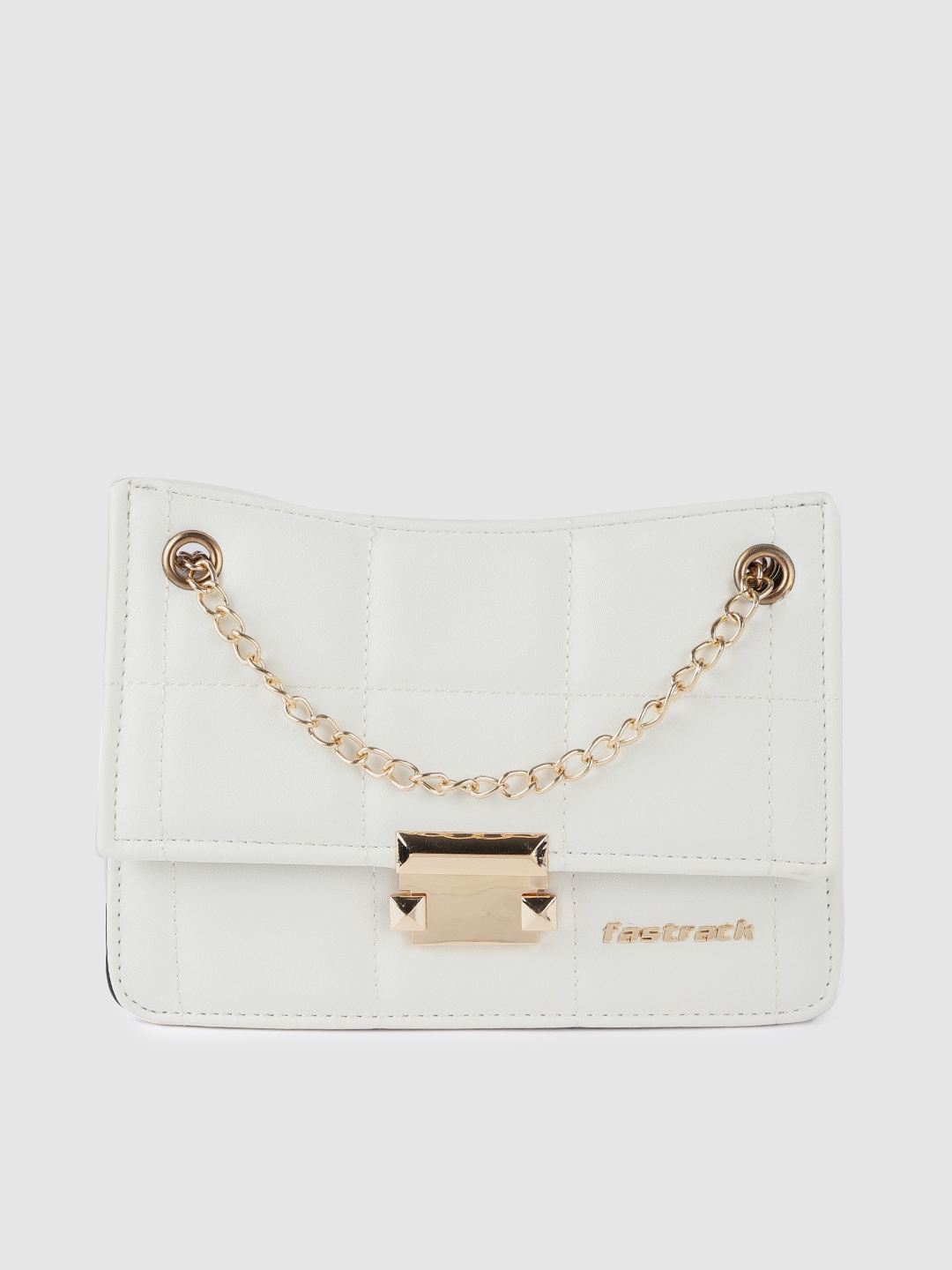 

Fastrack White Solid PU Structured Quilted Sling Bag