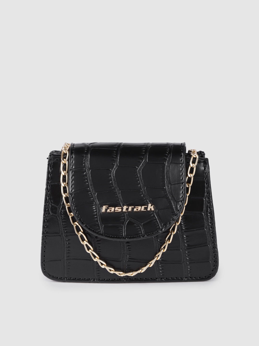 

Fastrack Women Black Croco Textured Mini Sling Bag