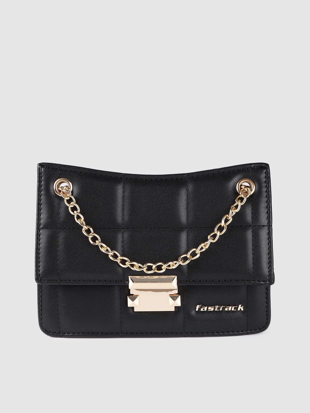 

Fastrack Women Solid Quilted Sling Bag with Gold-Toned Push Lock Closure, Black